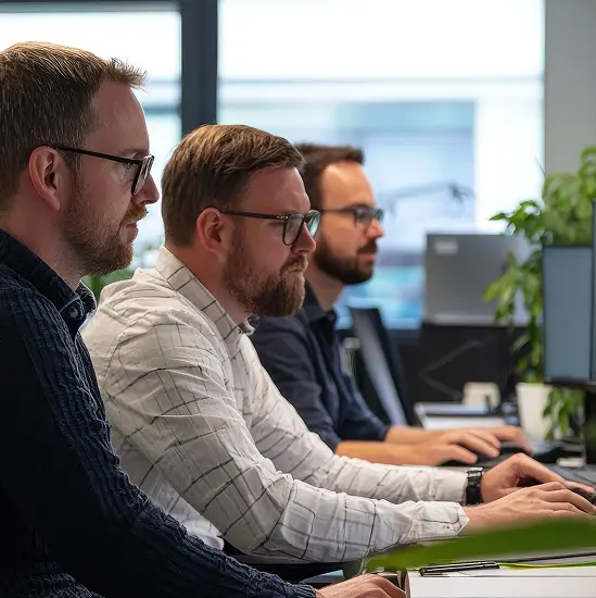 Two analysts in Mondata’s security operations centre at their screens.